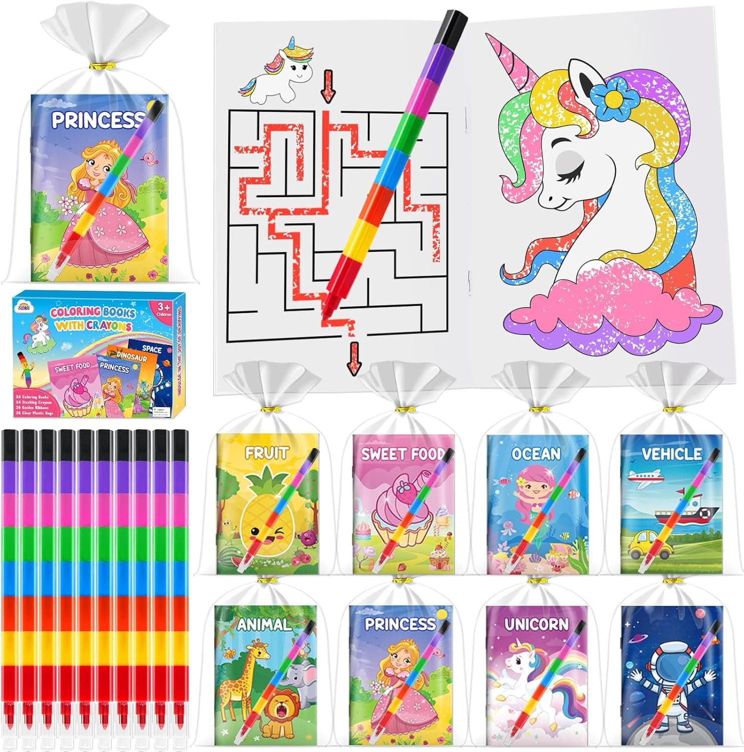 ZMLM Set 24 Libros para Colorear con 24 Crayones de 8 Colores Ceras