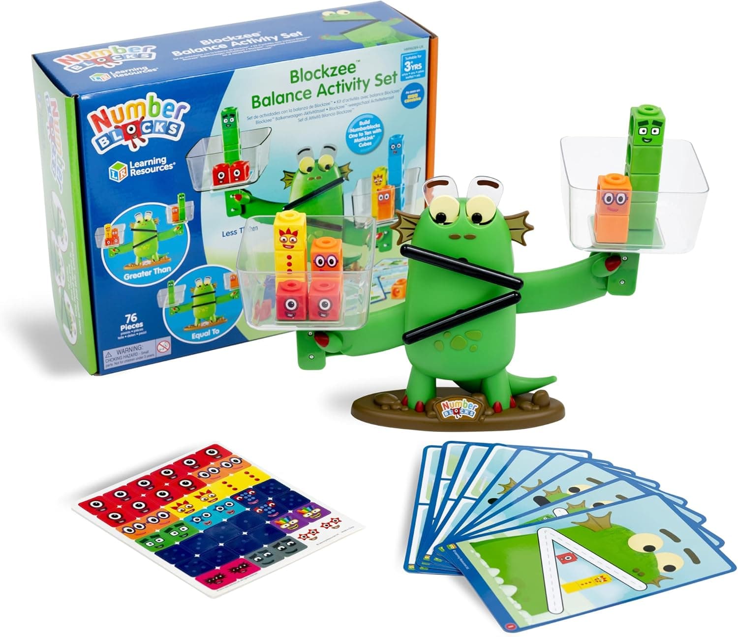 Learning Resources Juego Matemático Infantil Blockzee, Edades 3-7, Incluye balanza interactiva, 61 Cubos MathLink, 10 Tarjetas de retos, Juego Educativo para Aprender Mayor Que Menor Que Igual