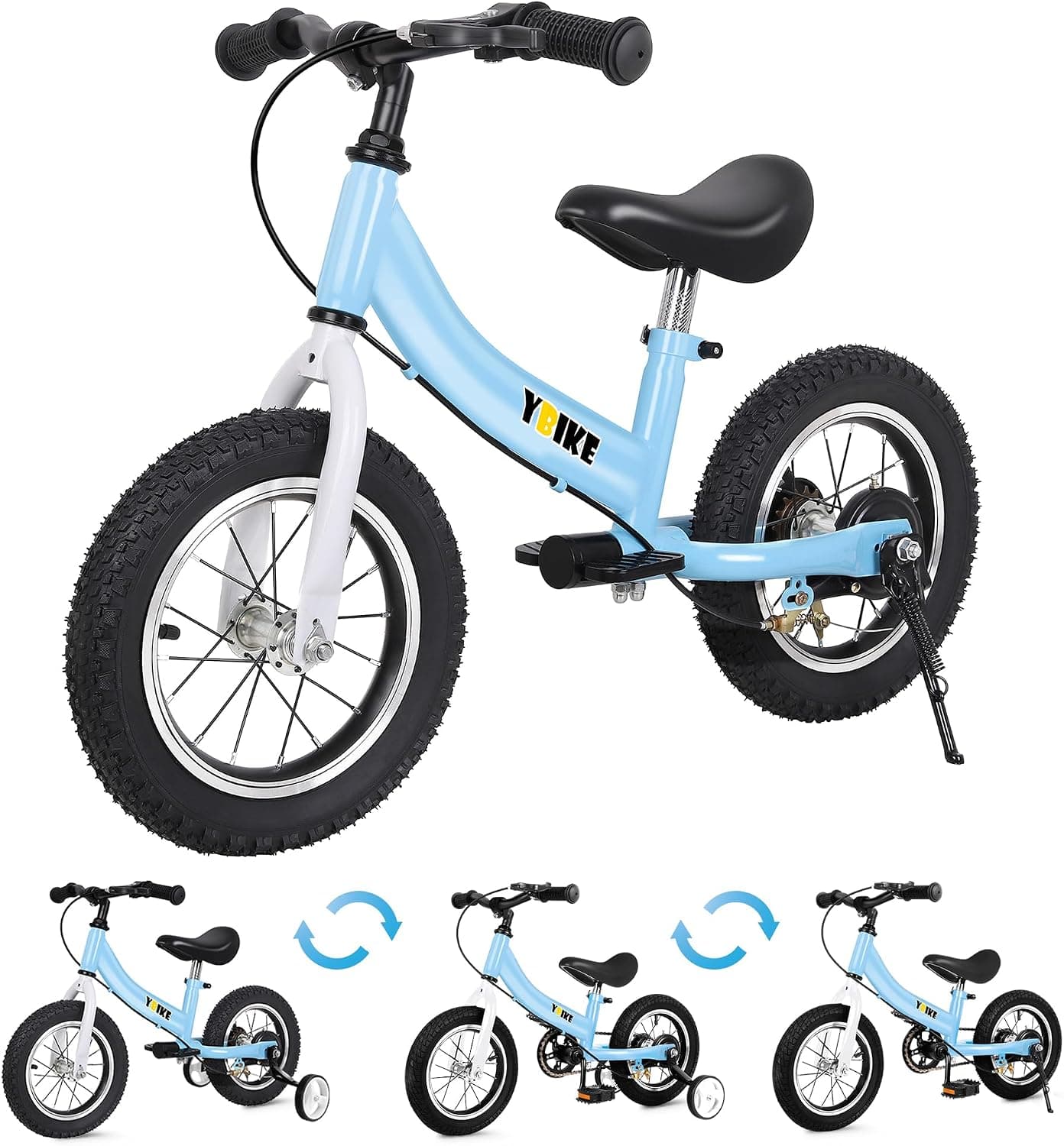 YBIKE Bicicleta De Equilibrio 2 En 1,Bicicletas para Niños Función De Doble Uso,Adecuada para Niños De 1 a 7 Años, 12,14,16 Pulgadas con Freno, Pedal, Teoría De La Formación
