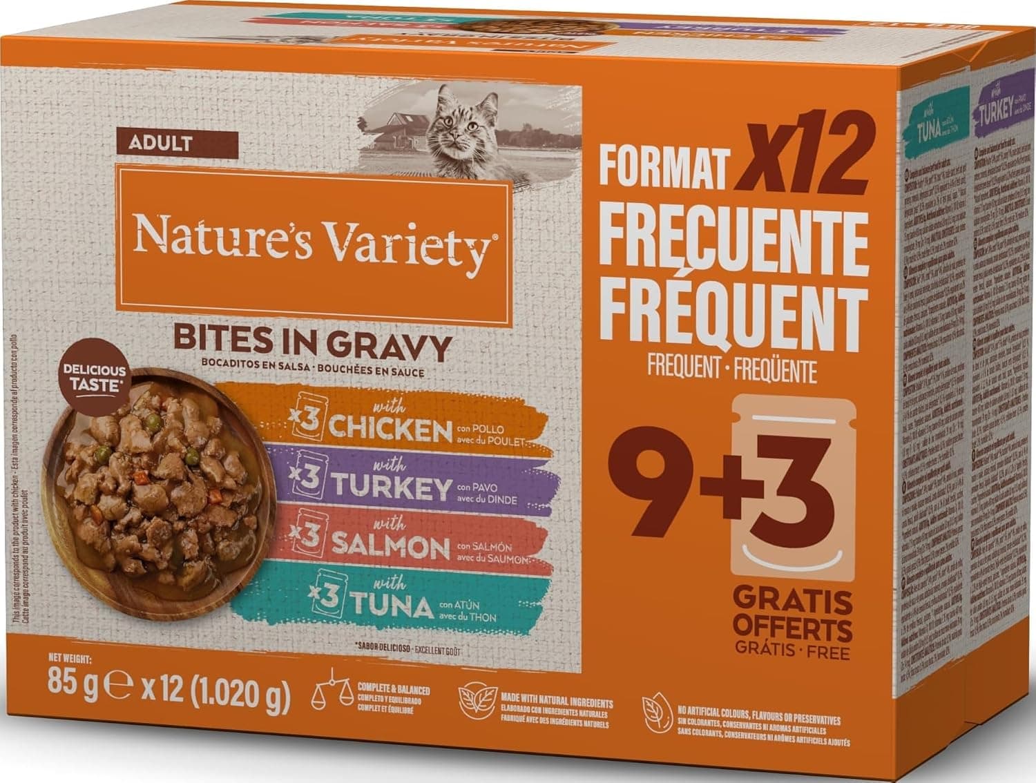 Nature's Variety Bocaditos en Salsa Comida Húmeda para Gatos Cajita Multisabor 12 x 85g