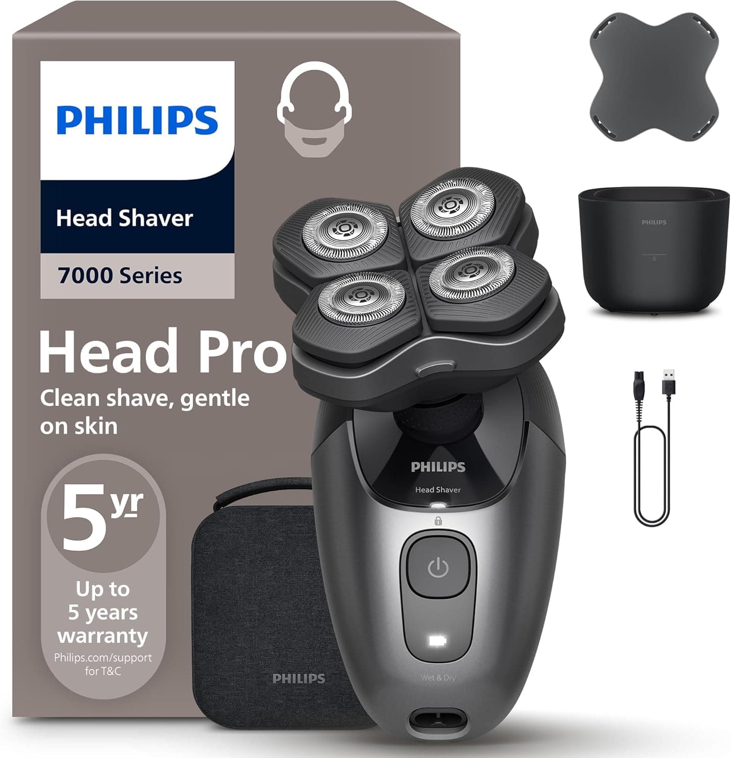 Philips Afeitadora Cabeza Serie 7000 Pro – Afeitadora Cabeza para Hombres y Mujeres, Cabezal flexible 360°, Cuchillas ComfortCut para un Afeitado Apurado y Suave, HS7980/15