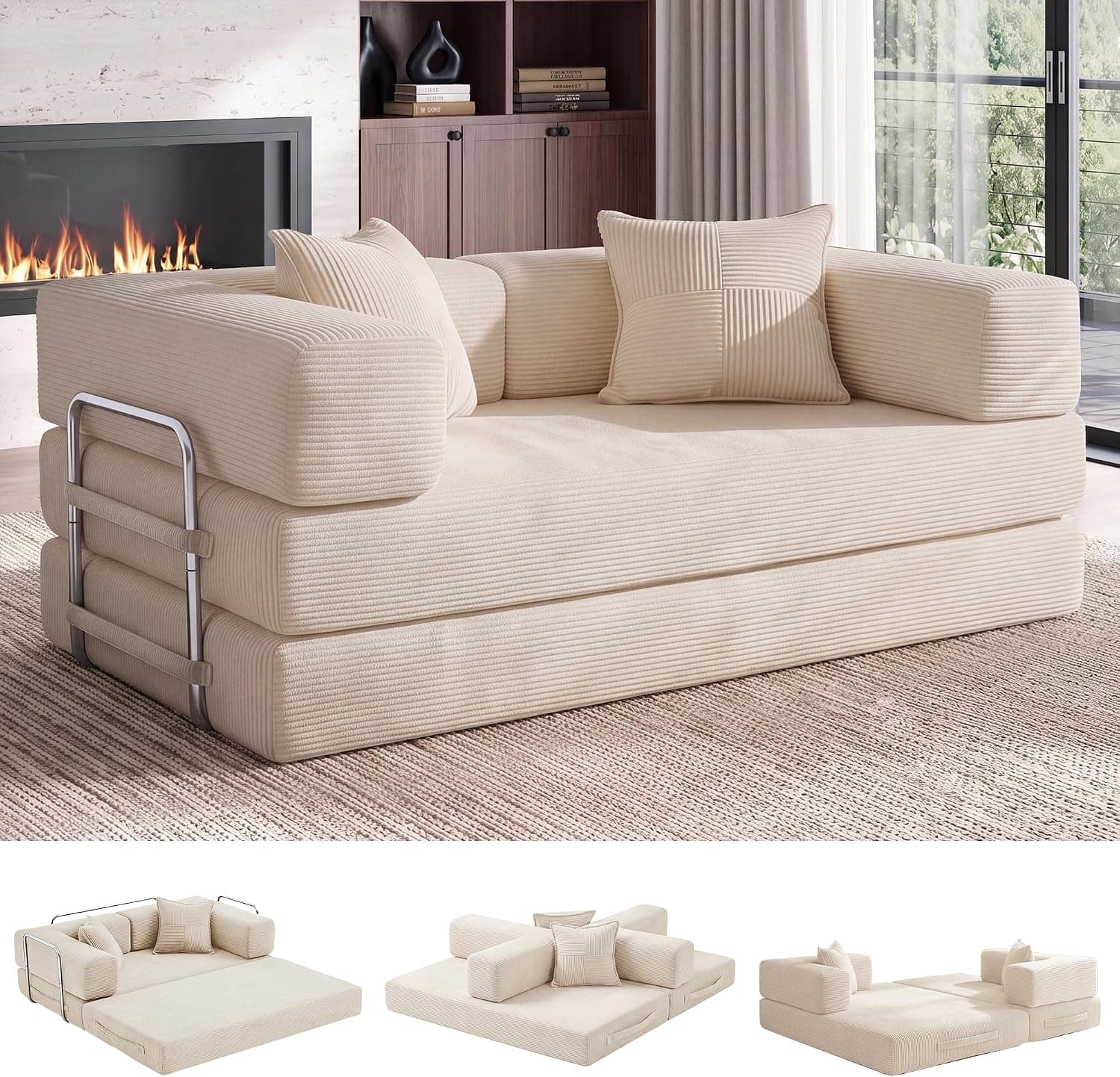 Vipbear Sofá Cama de Suelo 160cm,Plegable de Boneless de 2 plazas,Blanco