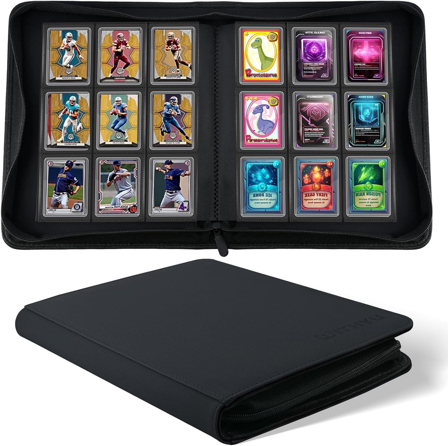 Álbum de Tarjetas para 288 Toploaders - 9 Bolsillos Álbum Protección, Sin Anillas - Compatible con Toploaders 7,6x10,16 cm para Deportes, Fútbol, TCG (Negro)