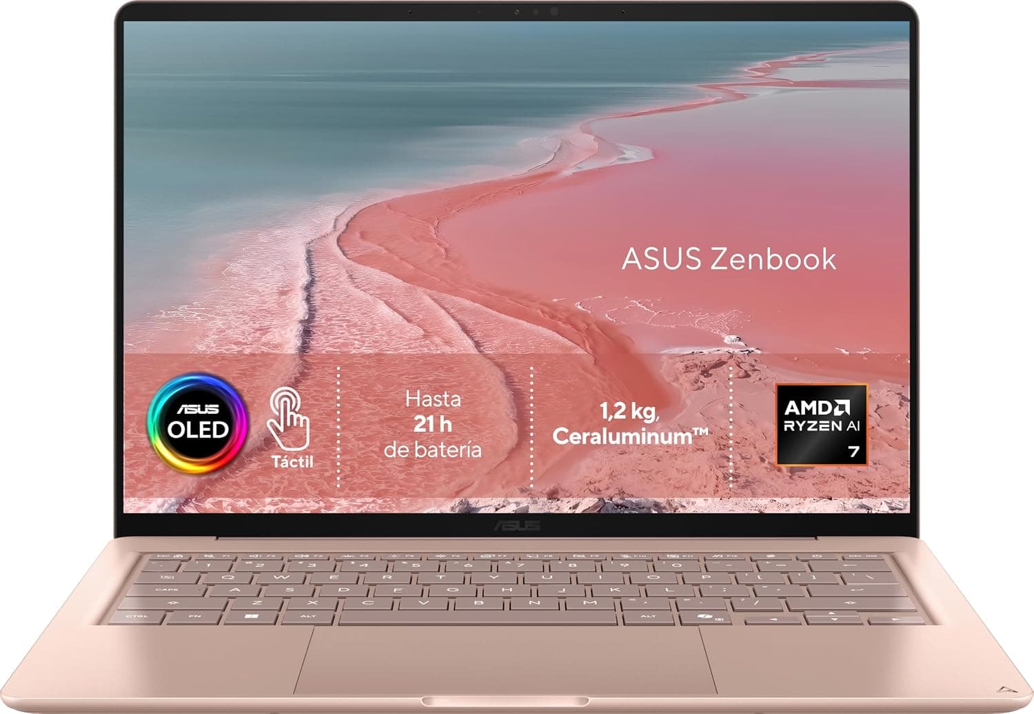 ASUS Zenbook 14 OLED UX3480KA-U2086W Copilot+ PC - Ordenador Portátil WUXGA (AMD Ryzen AI 7 345, 16GB RAM, 512GB SSD, Radeon 840M, Windows 11 Home) Rosa - Teclado QWERTY español
