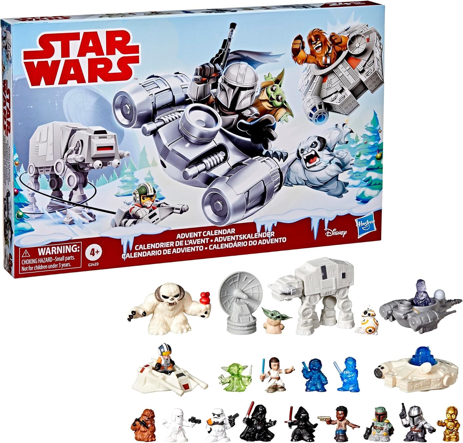 Hasbro Disney Star Wars, Calendario de Aviento, 24 Sorpresas, Juguetes para Niños y Niñas de 4 Años, Minifiguras, Vehículos y Tablero, Regalos de Papá Noel