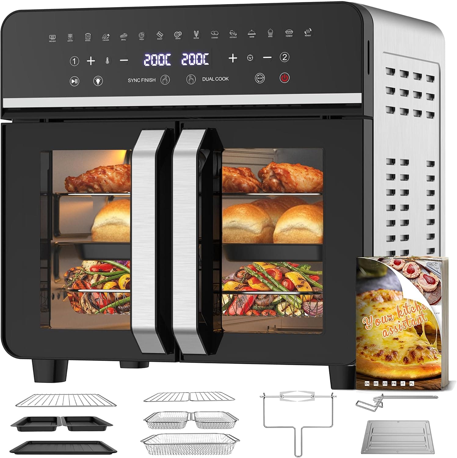 23L Freidora de Aire Familiar, Mini Horno Zona Cocción Única/Doble,Sep Temp