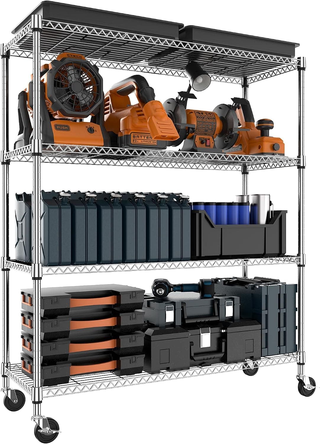 M MZG Estantería Metálica de Carga Pesada de 4 Niveles, hasta 635,6 kg, Baldas Ajustables, para Garaje, Taller y Almacén,Estudio, Cromado, 45 x 120 x 159,1 cm