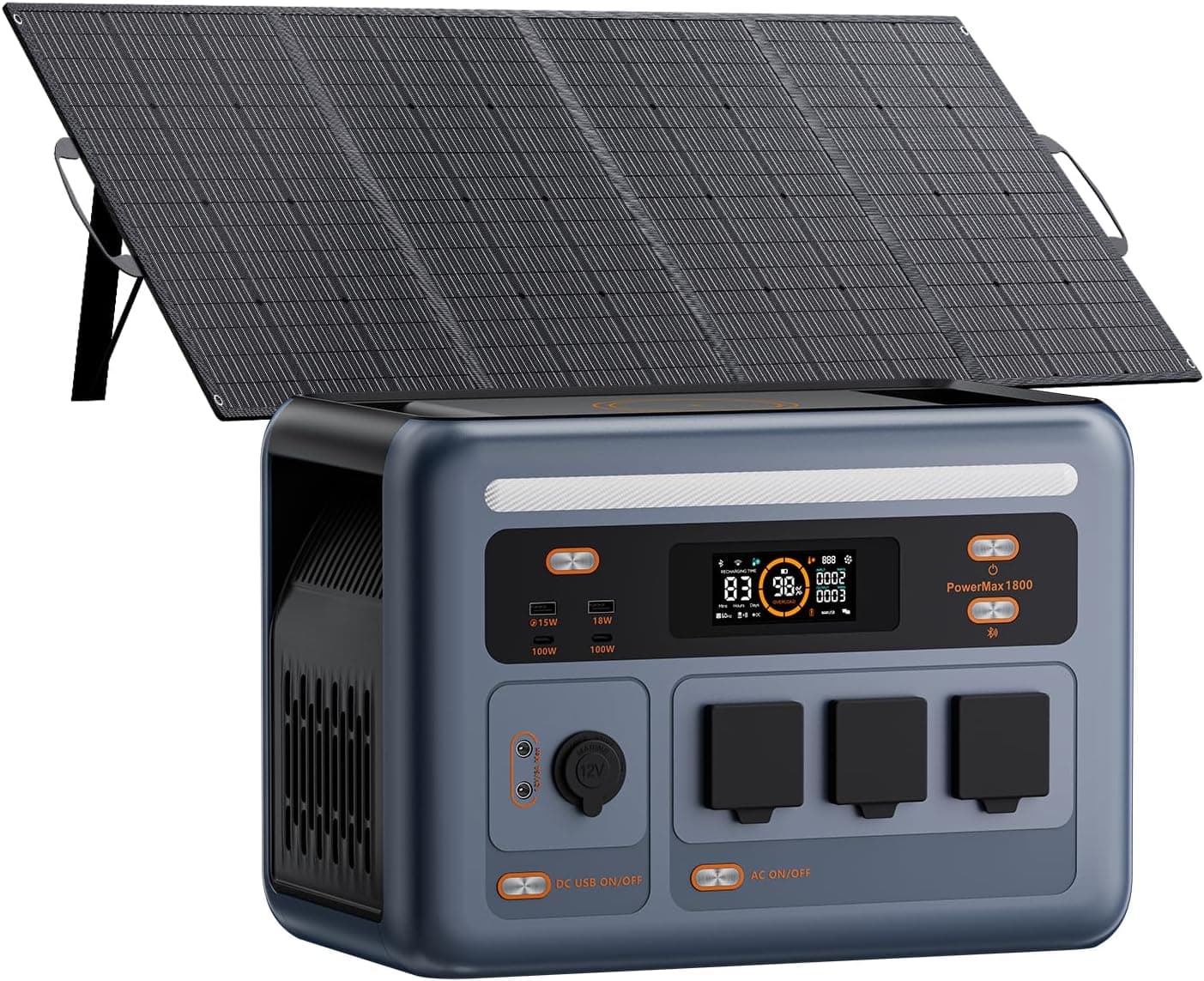PowerMax 1800SE Estación Eléctrica Portátil 1800W con Panel Solar 100W