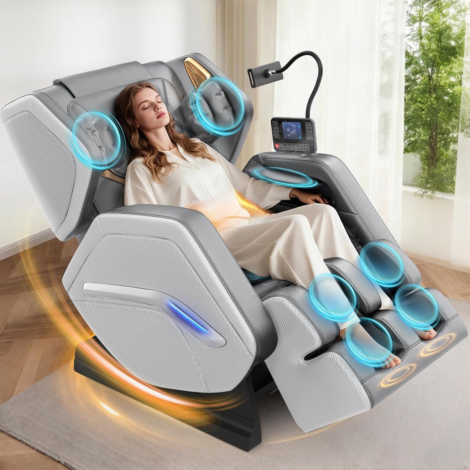 Sillón de Masaje, sillón para Todo el Cuerpo, 14 Rodillos, Calefacción para Espalda y piernas, Masaje de pies, 8 airbags, Altavoces Bluetooth, Mando a Distancia táctil par