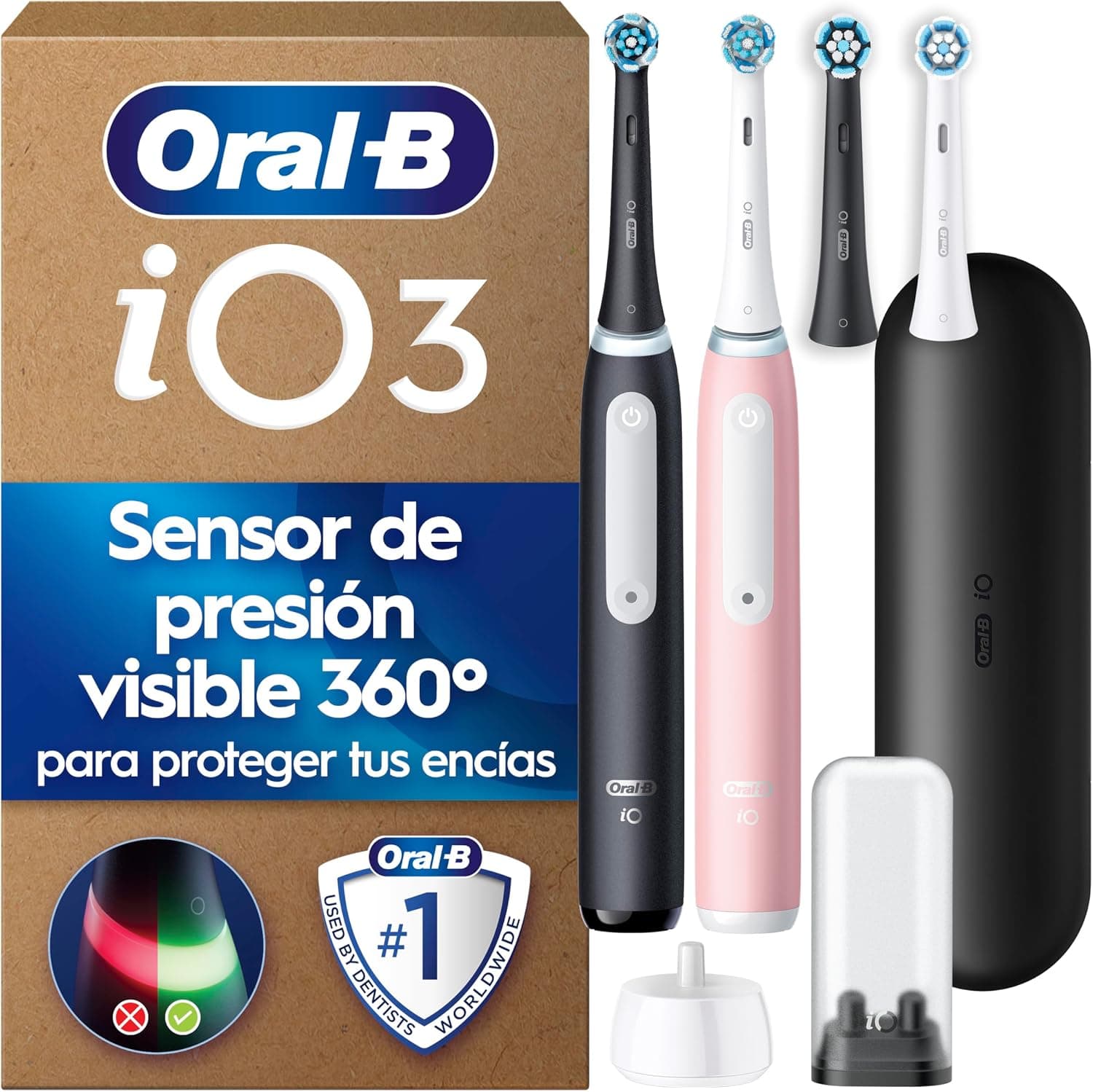 Oral-B iO 3 Cepillos de Dientes Eléctricos, Negro y Rosa, Pack de 2
