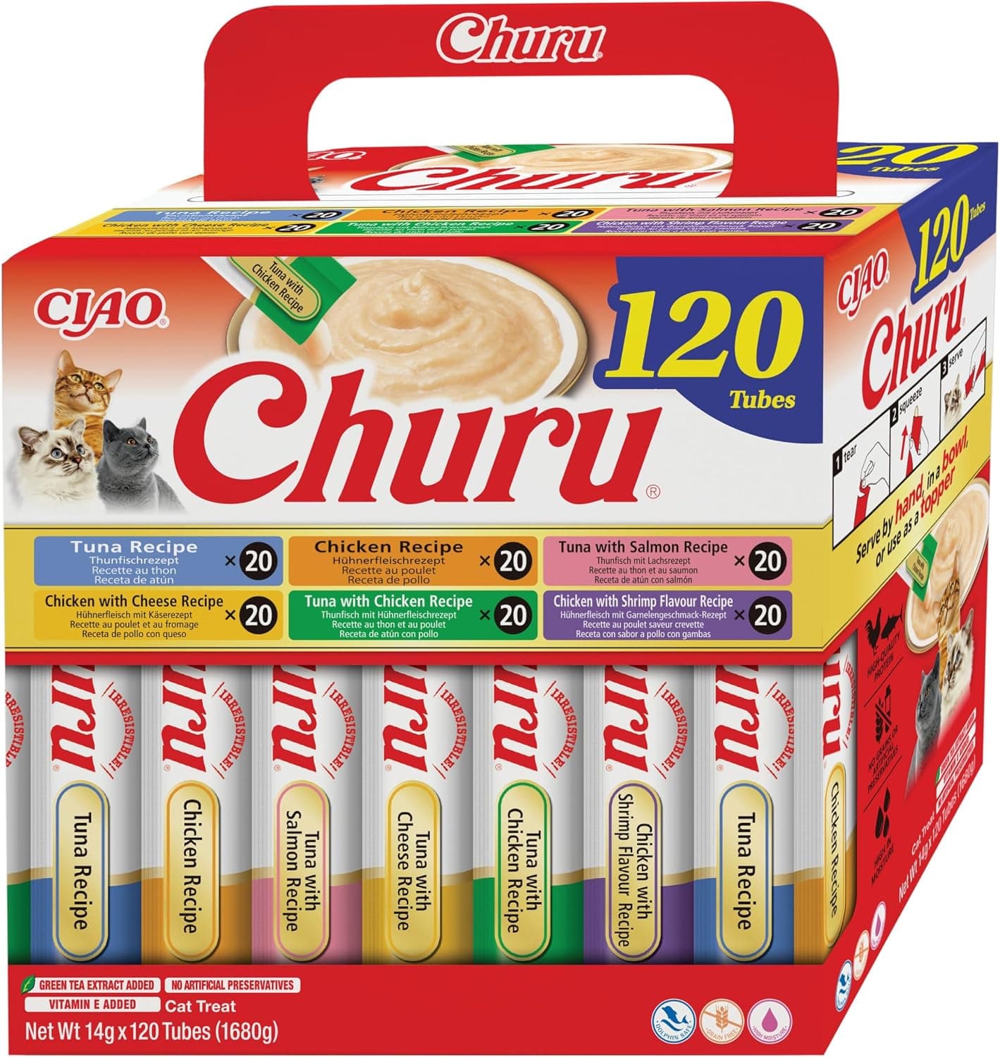 INABA Churu Snack para Gatos, Multipack Pollo y Atún, 120 x 14g