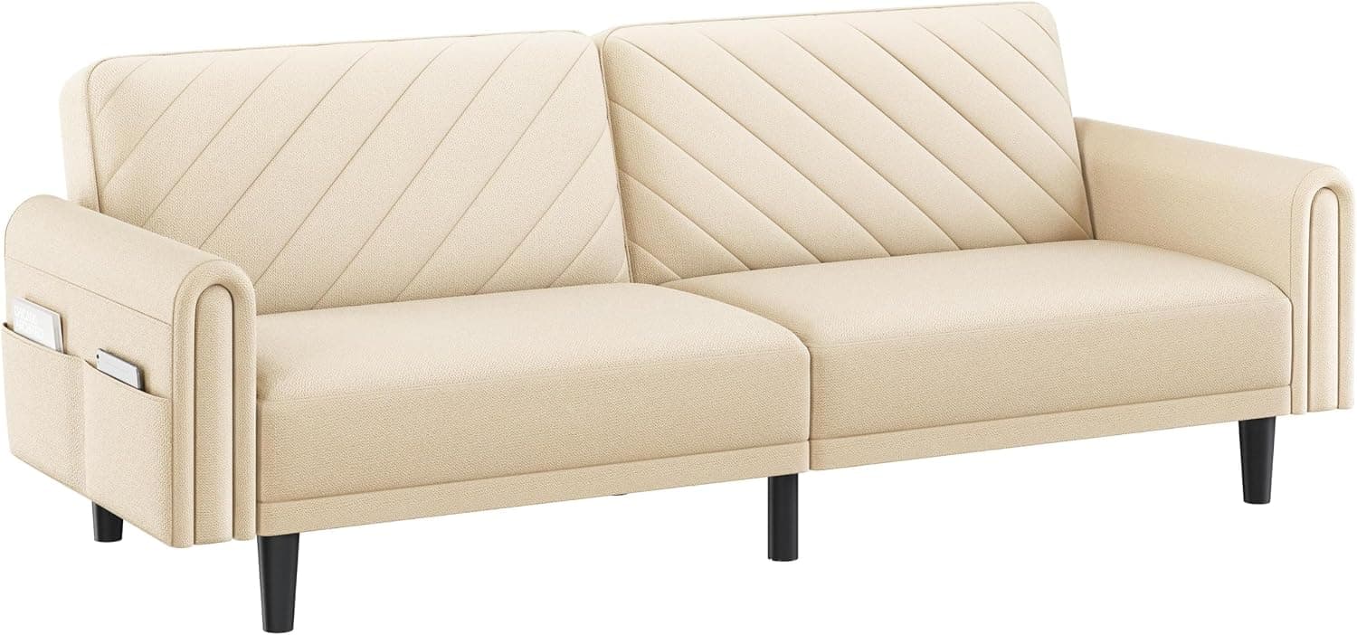 Yaheetech Sofá Cama de 2 Plazas Respaldo Ajuste de 3 Niveles Beige