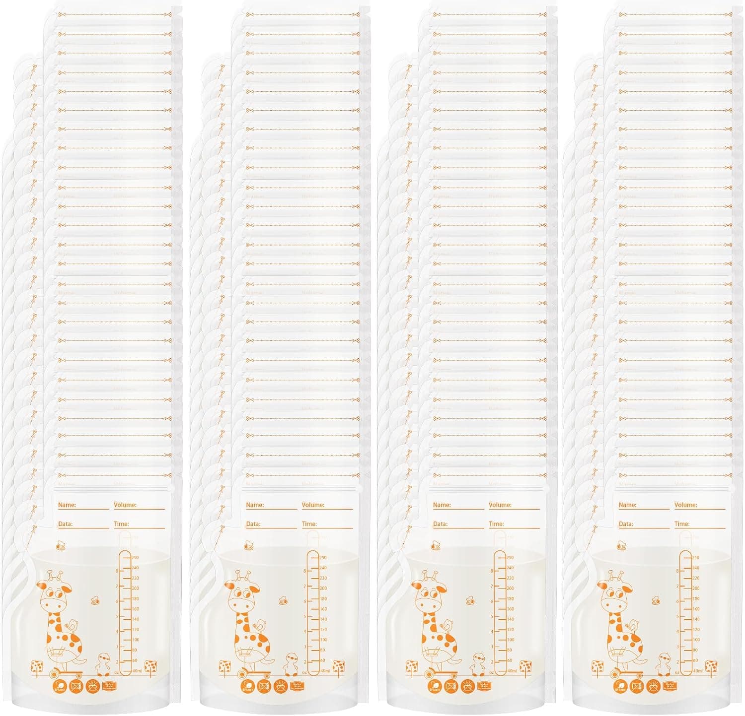 Aolso Bolsas Leche, 130 Piezas Recipientes Almacenamiento leche,Bolsas Almacenar Leche, 250ML Bolsas Congelar Leche Bolsa de Leche Recolector de Leche