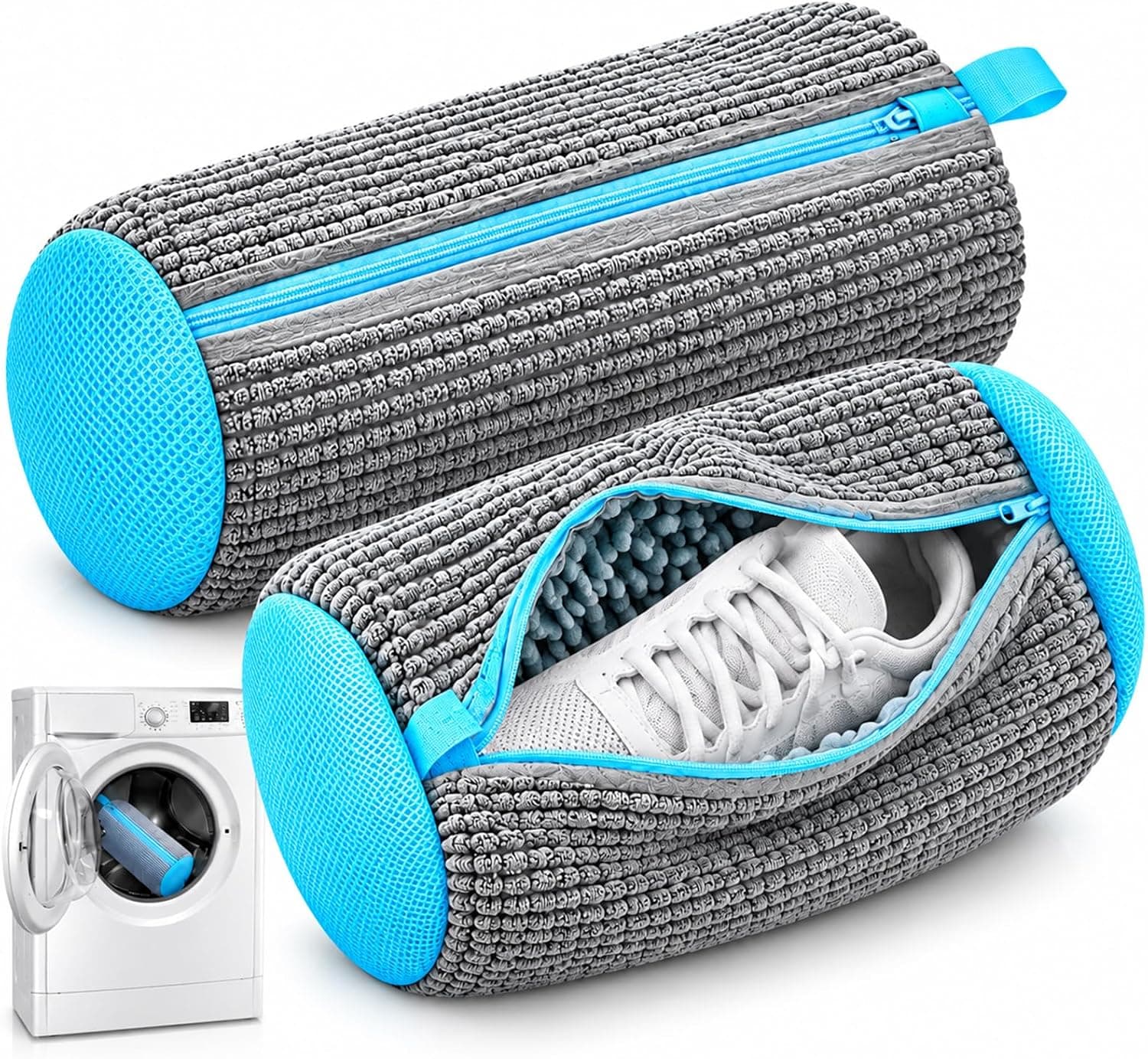 CNMTCCO 2 Bolsas para Lavar Zapatillas en Lavadora, Bolsa Lavadora Zapatillas Reutilizable con Cremallera Oculta, Red de Limpieza 360° para Zapatos de Deporte y Tenis