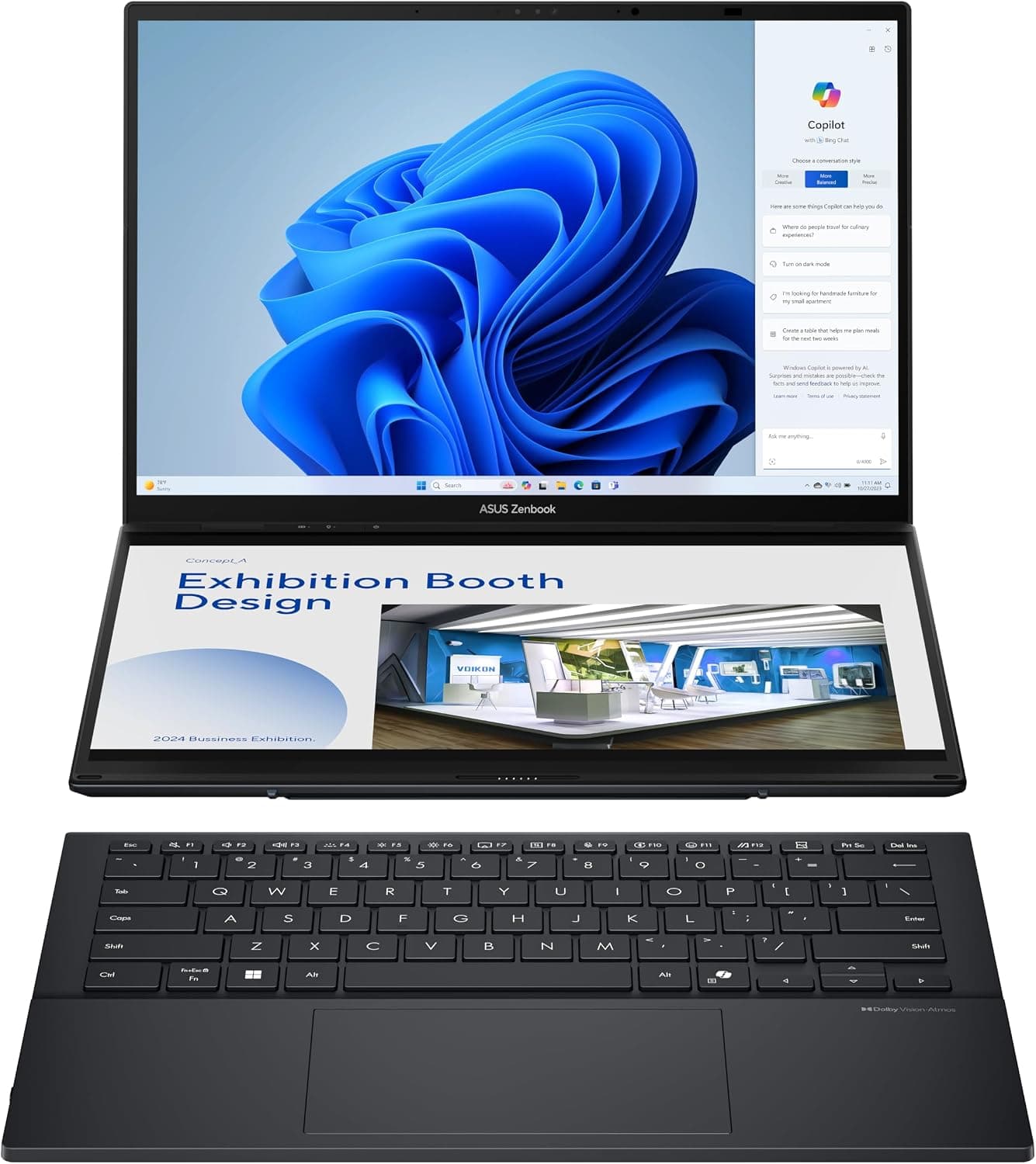 ASUS Zenbook Duo OLED UX8406CA-QL335W - Ordenador Portátil 14" WUXGA (Intel Core Ultra 7 255H, 32GB RAM, 1TB SSD, ARC 140T, Windows 11 Home) Gris Tintero - Teclado QWERTY español