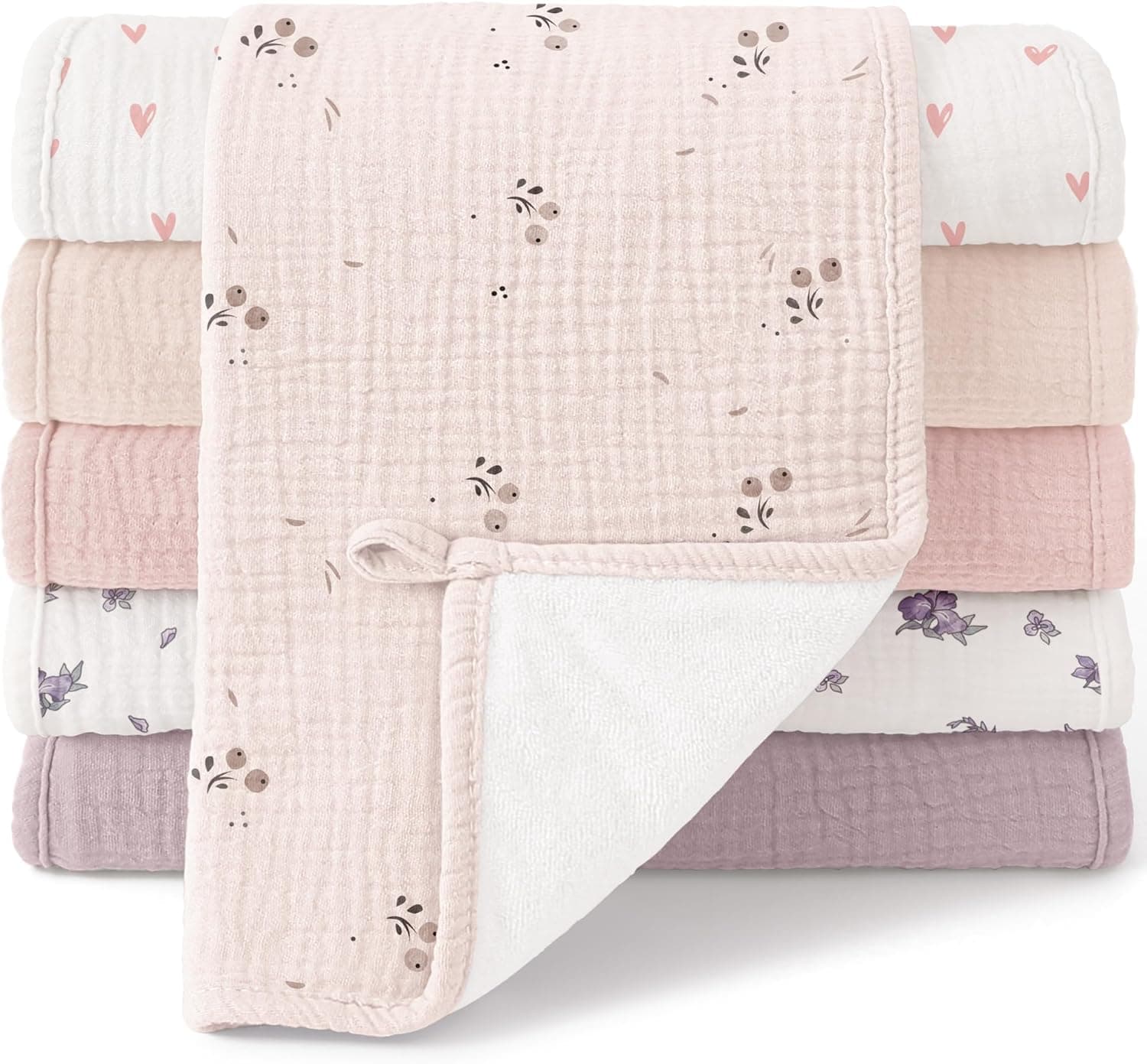 Bearmoss Langes - Lote de 6 Capas de Algodón, 50 x 25 cm, Súper Suave, Absorbente de Gasa de Grano para Recién Nacidos, Unisex para Bebés y Niños (Rosa)