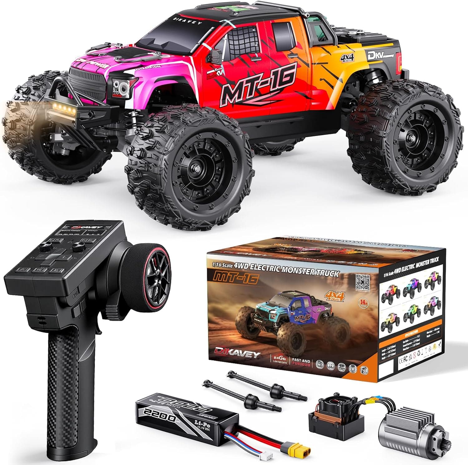 1/16 50 mph Sin Escobillas 4wd RC Truck, Autos De Control Remoto Actualizables Todo Terreno con BateríA 3s, Impermeable RáPido Todoterreno RC para Adultos