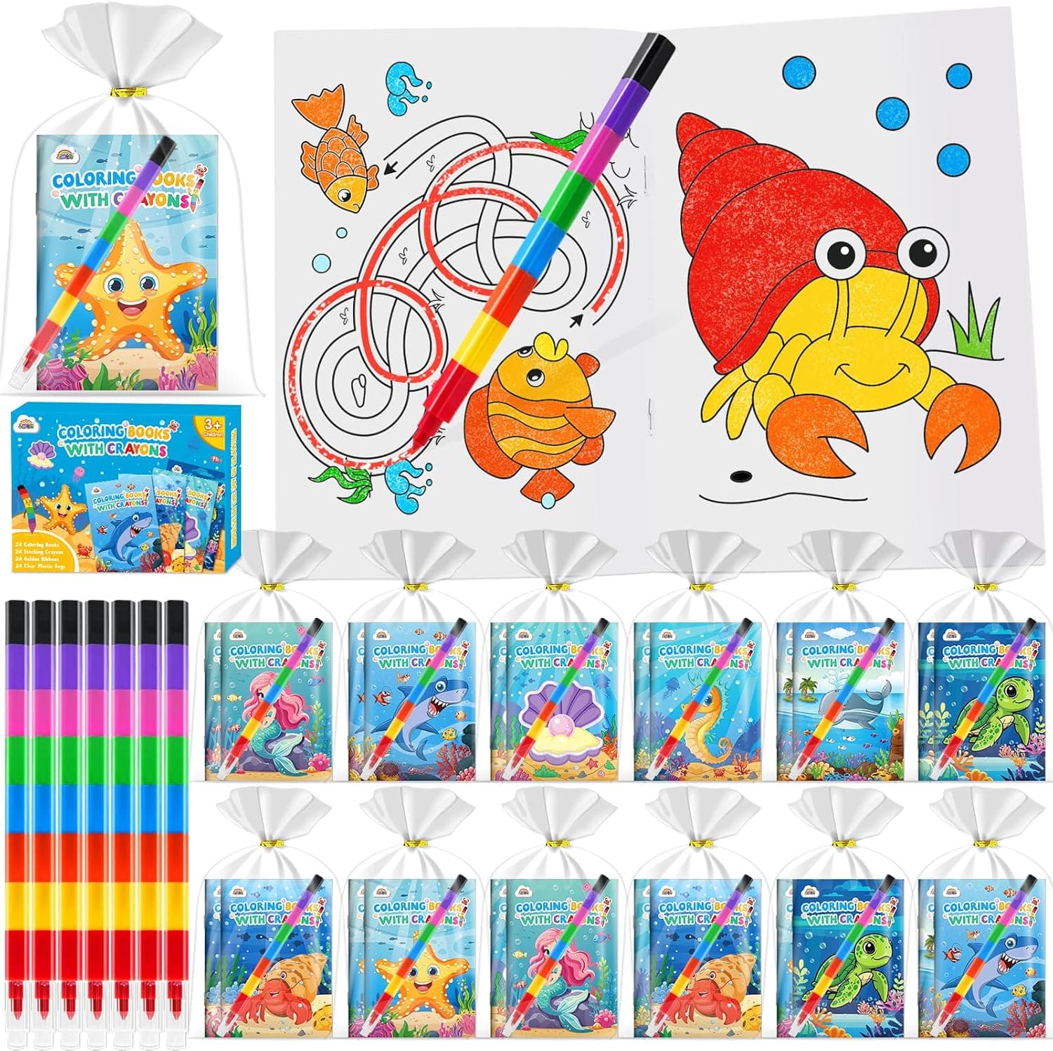 ZMLM Libros para Colorear para Niños, Crayones de 8 Colores Ceras de Colores Kit Detalles Cumpleaños Niños Pintar Manualidades Navidad Regalos para 3 a 9 Años (24 Mar)