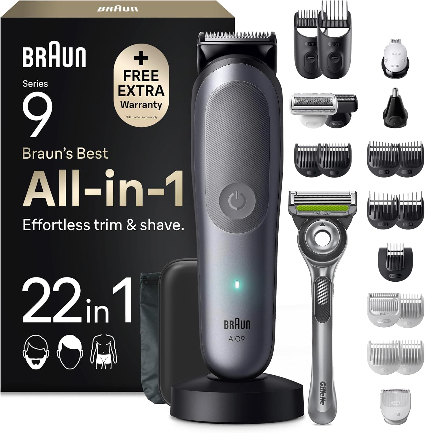 Braun Recortadora Todo En Uno Series 9, AIO9545, Gris + GilletteLabs