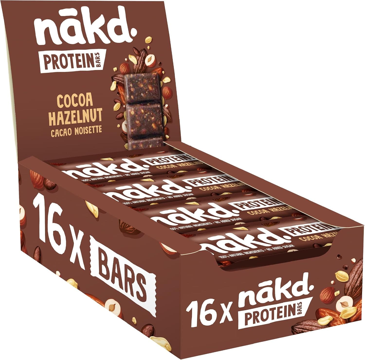 Nākd. Protein Cacao Avellana | Barritas Raw | 16 x 45g (720g)