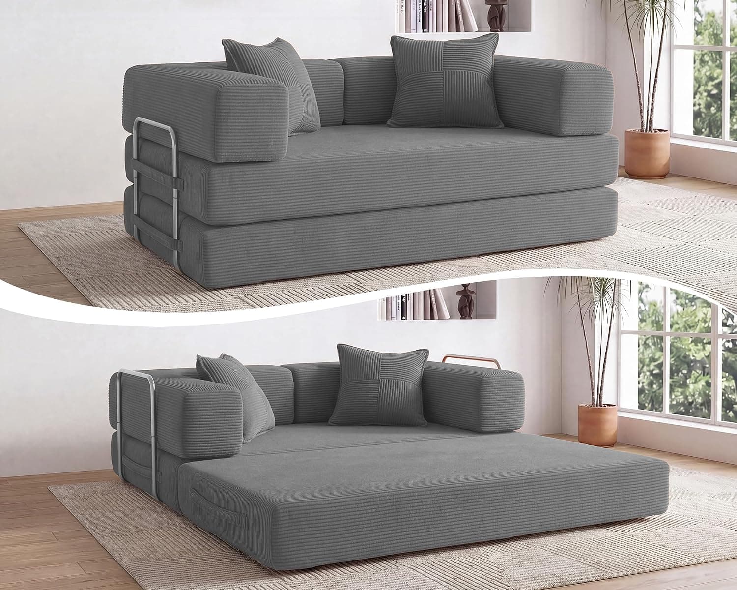 Vipbear Sofá Cama 2 Plazas, 180cm Modular Versátil Sofá Convertible 5 en 1