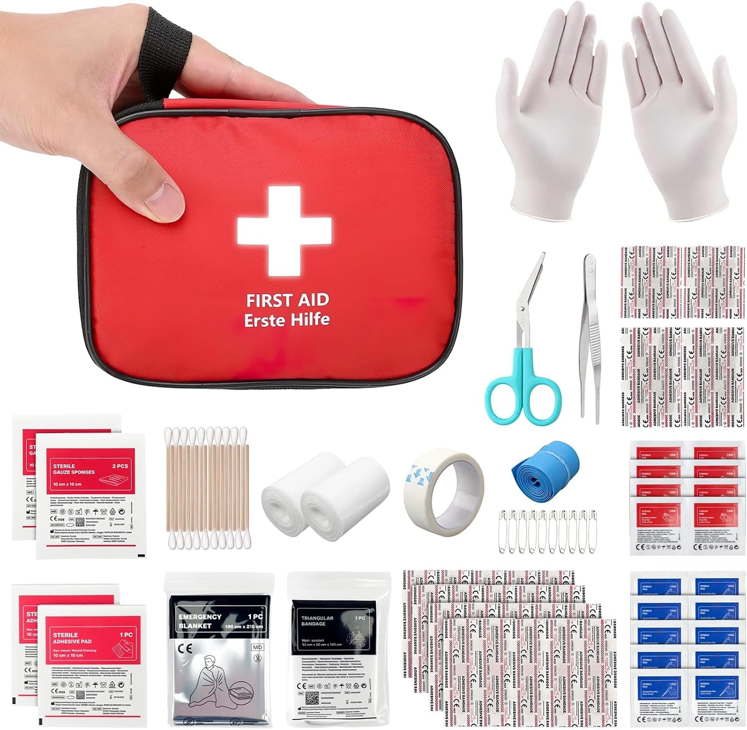 HONYAO® Botiquín de Primeros Auxilios 90 Piezas, Mini Kit Primeros Auxilios, Botiquin Pequeño para Coche Casa Lugar Trabajo Mochila y Acampar Senderismo Viaje