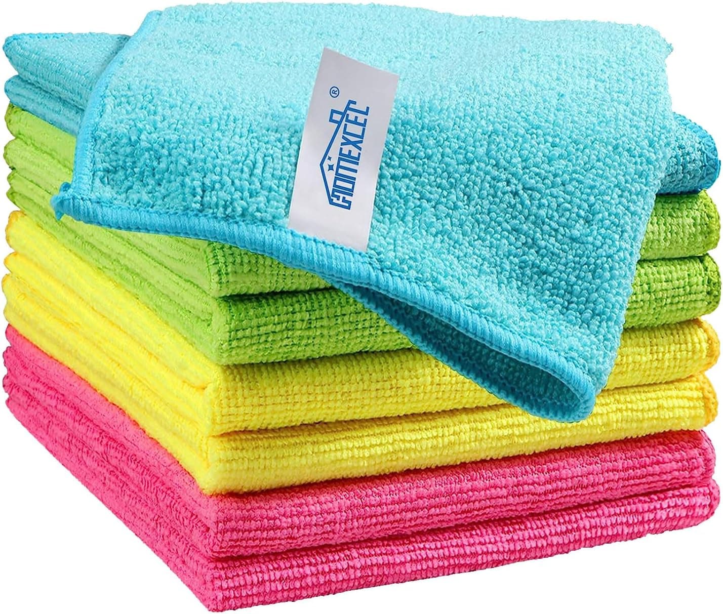 HOMEXCEL Paño de Limpieza de Microfibra, Paquete de 8 Trapos de Limpieza, Toallas de Limpieza con 4 Colores Surtidos, 12 x 12 Pulgadas (Verde/Azul/Amarillo/Rosa)