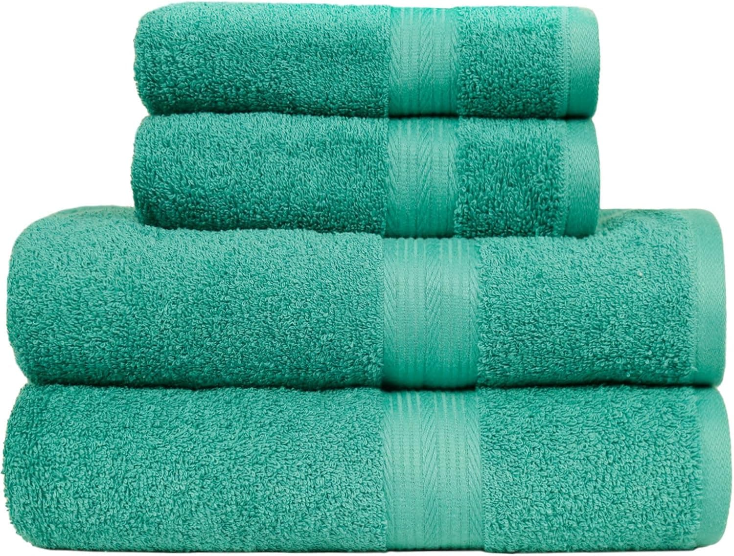 Amazon Basics Juego Toallas Baño Completo 100% Algodón 2 Toallas Baño + 2 Mano, Verde, Pack 4 Unidades