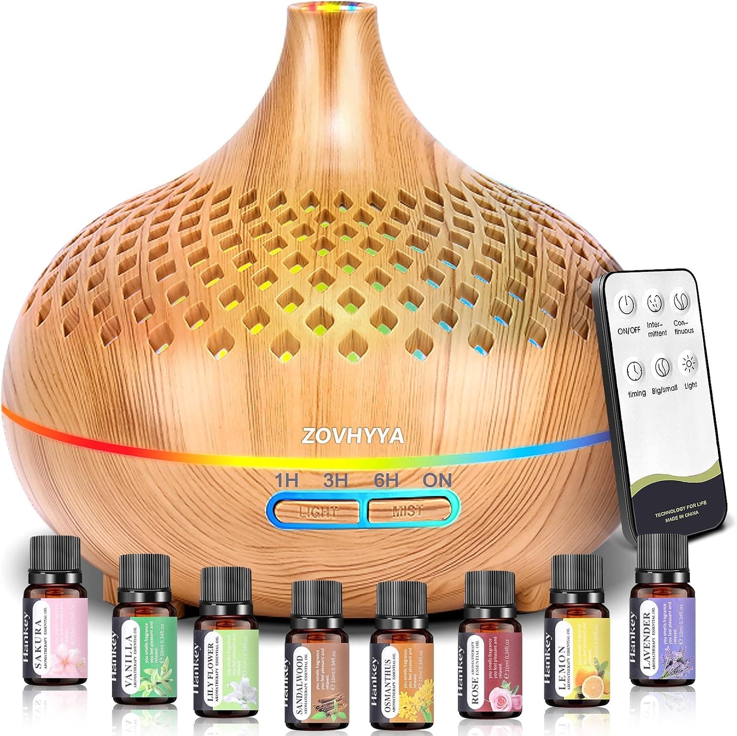 Difusor de Aceites Esenciales 500ml con Mando y 8 Aceites