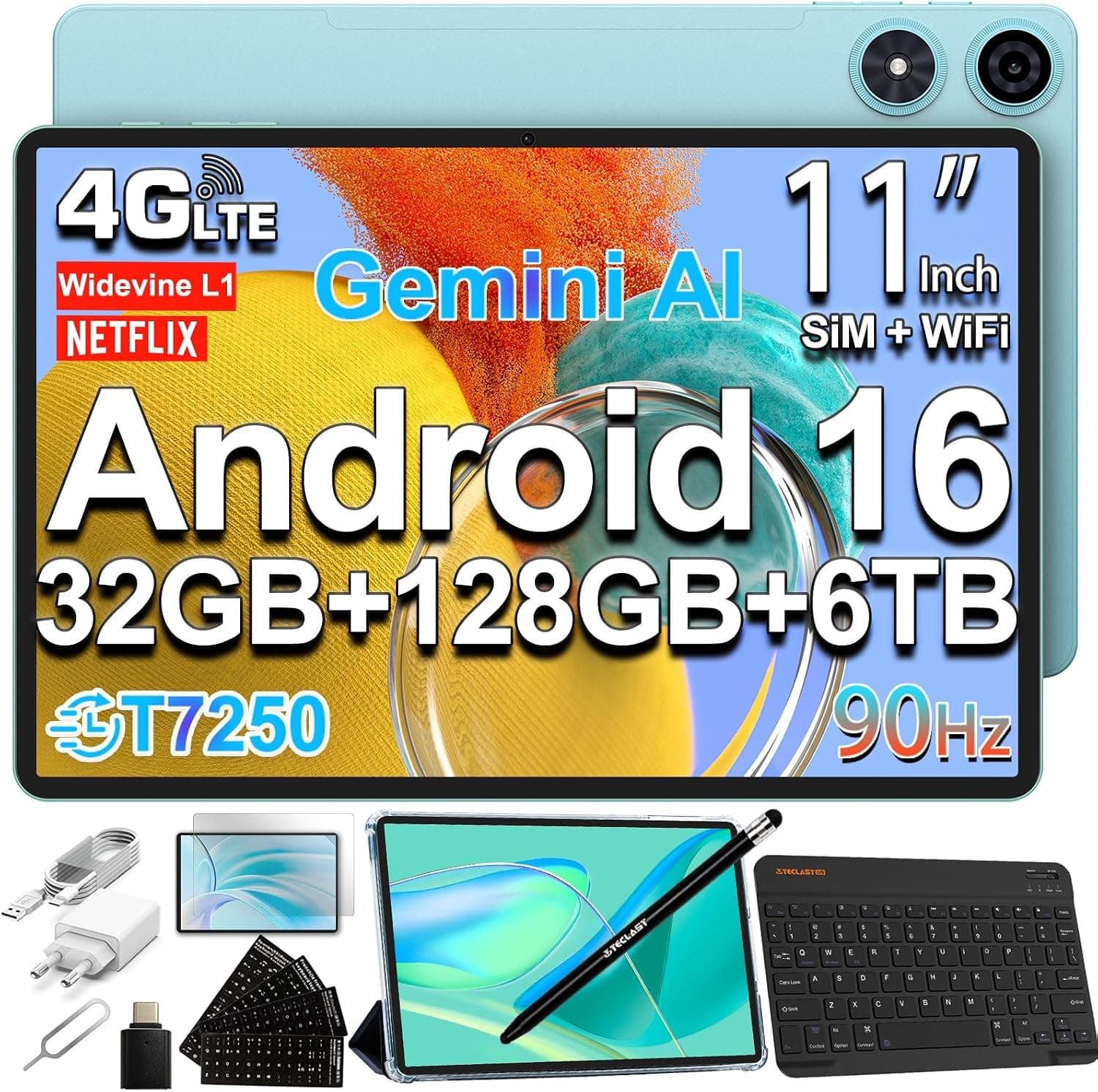 TECLAST P50 Tablet 11" Android 16, 90Hz, 32GB+128GB+6TB, 4G LTE, 8000mAh