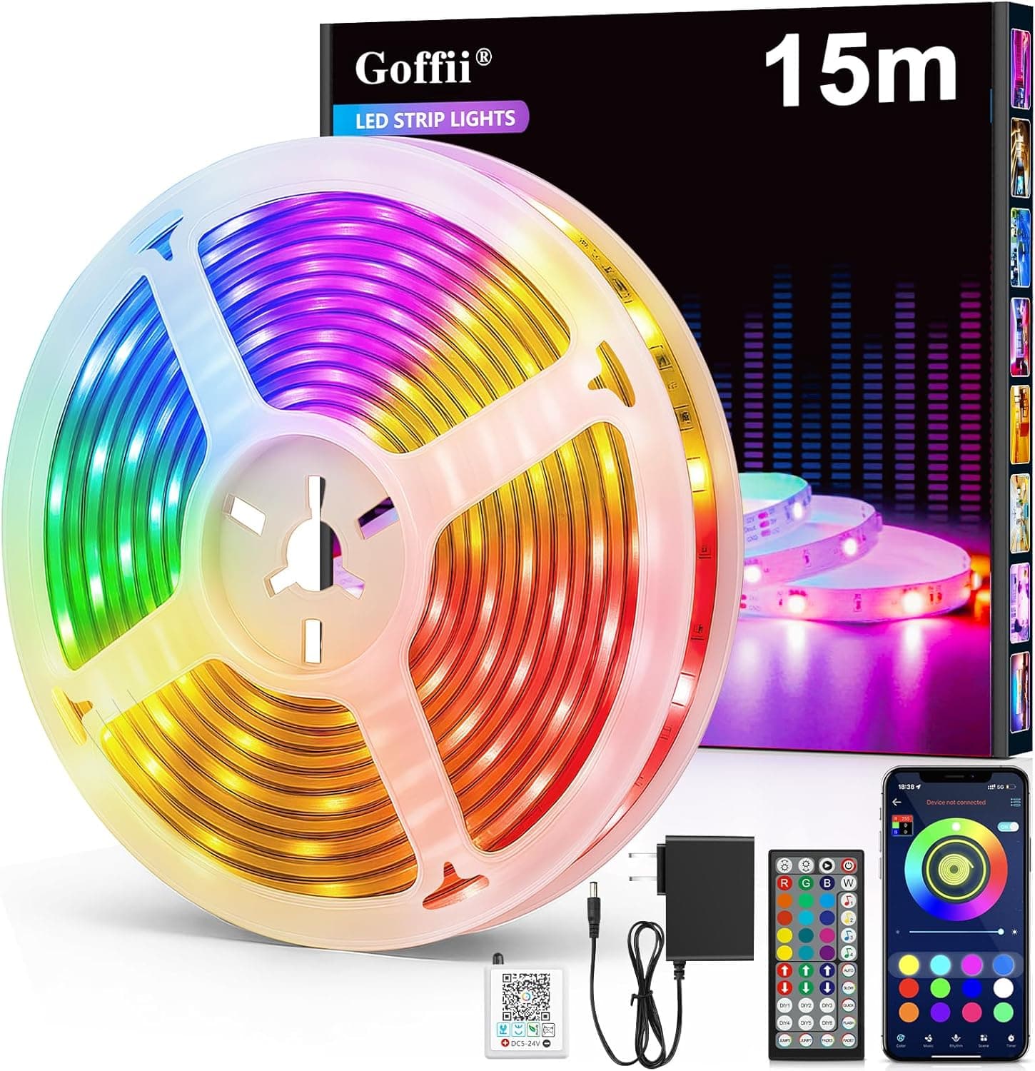 Tira LED 15 Metros, Luces Led Habitacion, RGB Luces LED Bluetooth Adhesivas