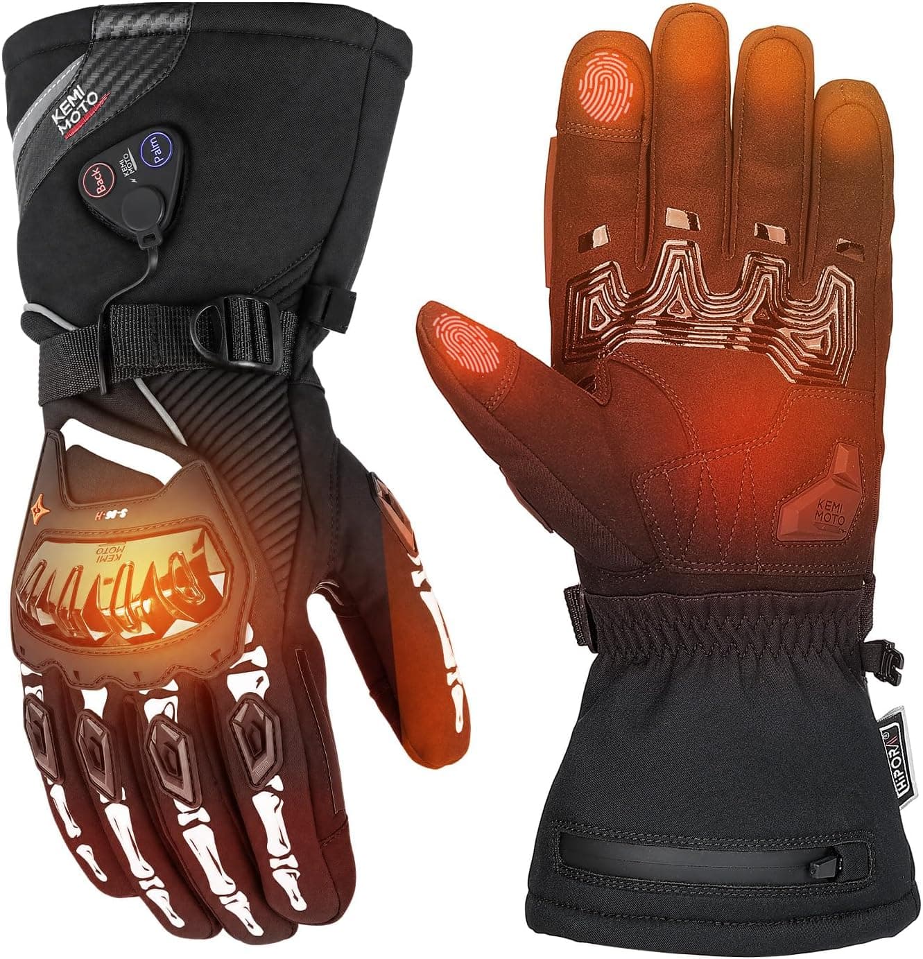 KEMIMOTO Guantes Calefactables Moto Impermeables, 3000 mAH, Doble Zona