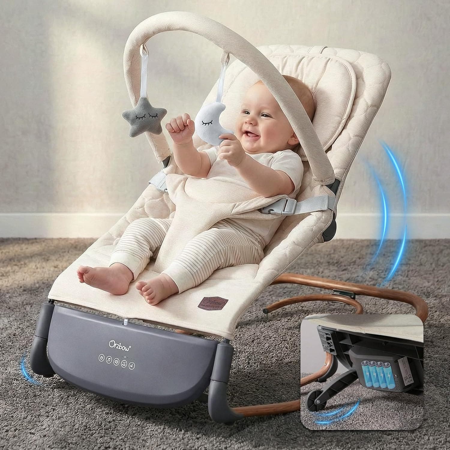 Hamaca Mecedora Bebé Electrica con Sensor de Golpe, Blanco Nata