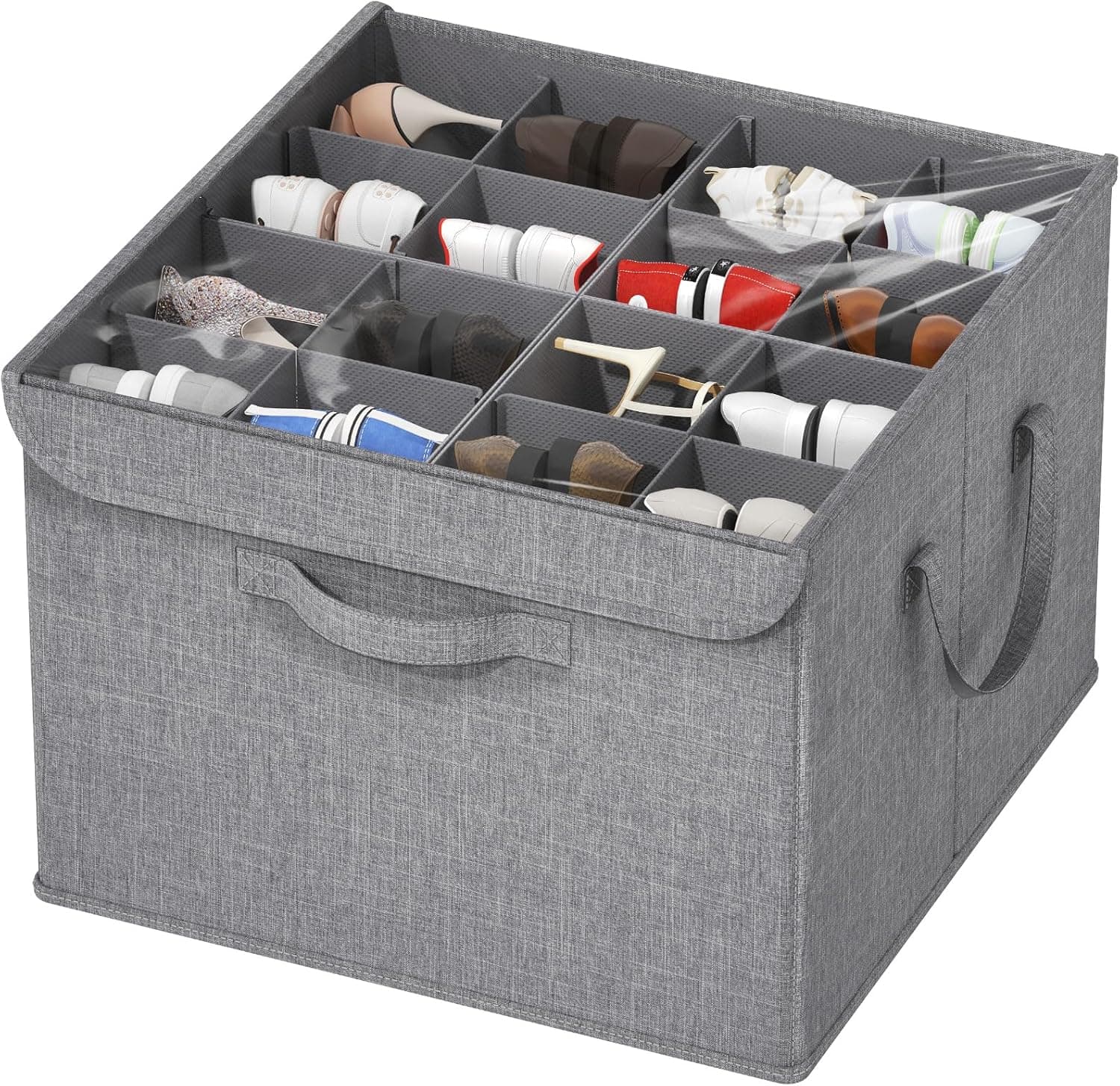 Lifewit Organizador de Zapatos para Armario, Divisores Ajustables para Almacenamiento de Zapatos, Cajas de Almacenamiento Plegables con Cubierta Transparente, Gris Claro, 1 Paquete para 4-16 Pares