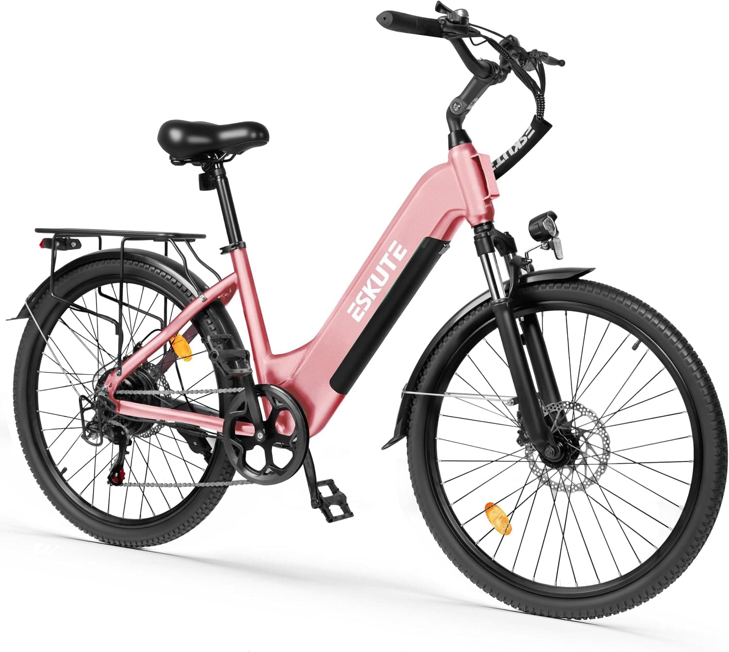 ESKUTE C202 - Bicicleta eléctrica de 48 V y 17,5 Ah, para adultos de 26 pulgadas, batería extraíble, bicicleta eléctrica de ciudad para viajeros, cambio de 7 velocidades, 25 km/h, autonomía hasta 110