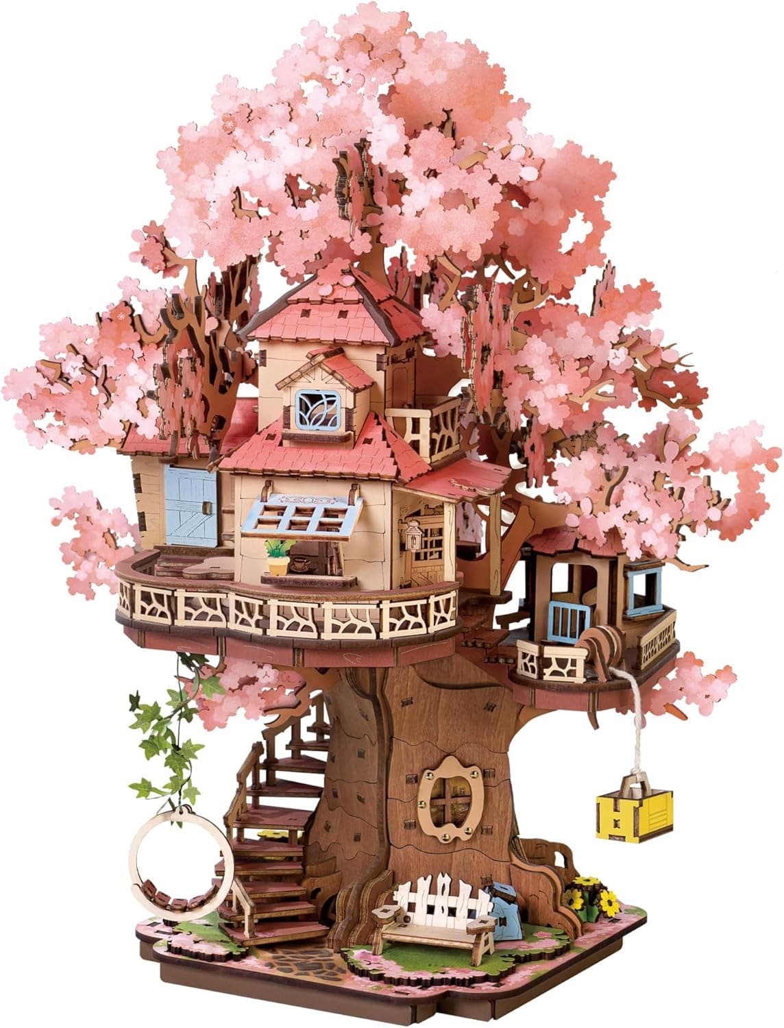 Rolife Puzzle 3D de Madera Casa del Árbol Sakura Miniatura Kit de Modelo Maquetas para Construir Adultos Rompecabezas Madera Decoración para el Hogar Regalo de Cumpleaños
