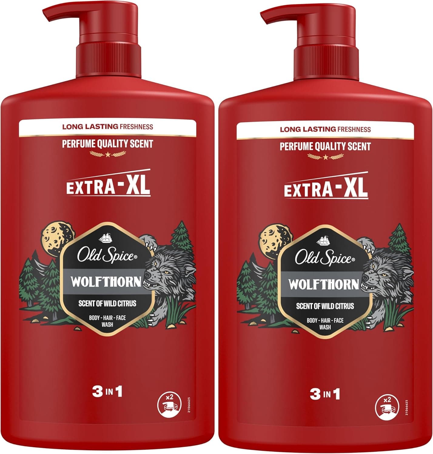 Old Spice Wolfthorn Gel de Ducha y Champú 3 en 1 para Hombre, 2x1L