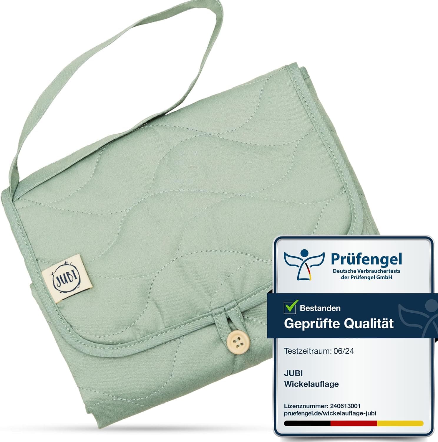 Jubi® Cambiador Portátil Bebé Menta– Colchoneta Cambiador de Algodón Orgánico & Poliéster Öko-Tex – plegable y fácil de limpiar