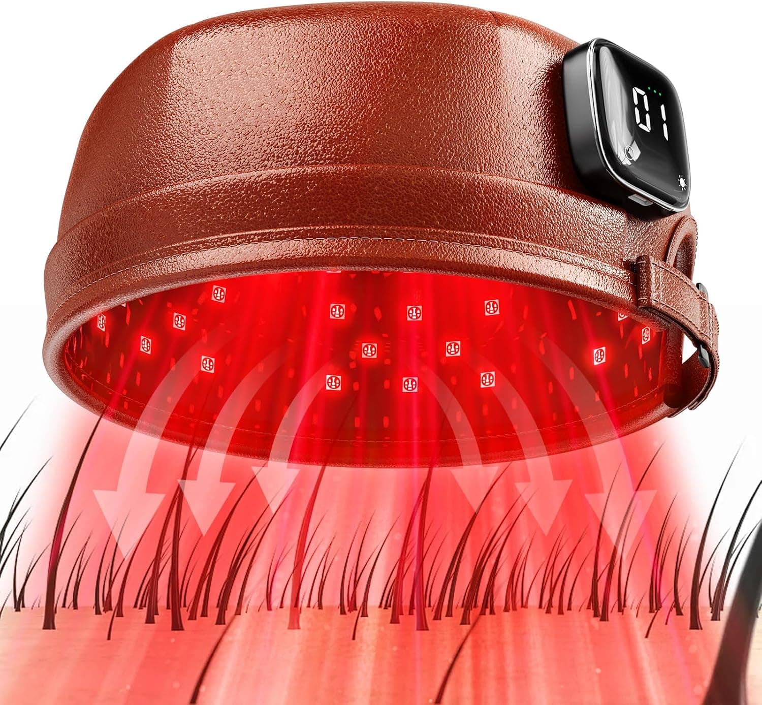 iKeener lllt Laser Capilar para Cabello, Inalámbrico 660nm & 850nm Casco Laser para Tratamientos Crecepelos, Dispositivos para Regeneración Capilar para Hombre Mujer (Marrón)