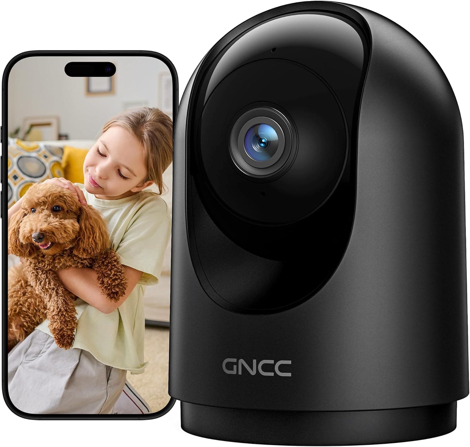 GNCC Cámara Vigilancia WiFi Interior 2K 3MP 2.4/5GHz Visión Nocturna 1 Pack