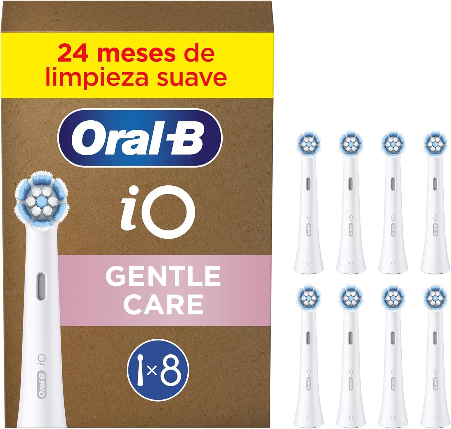 Oral-B iO Gentle Care Cabezales de Recambio Originales, Blanco, Pack de 8