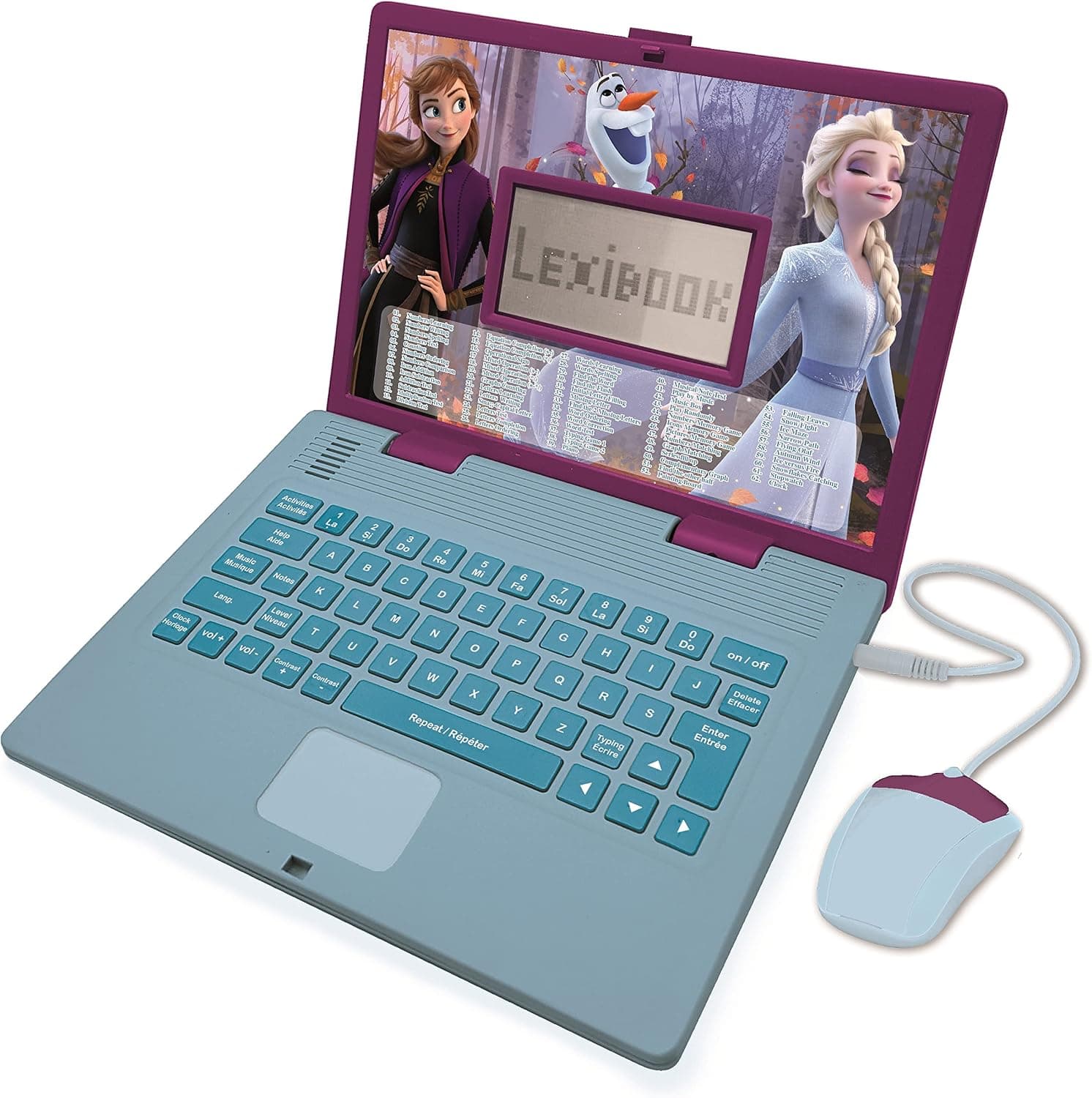 Lexibook Disney Frozen 2 - Ordenador portátil Educativo y bilingüe francés/inglés - Juguete para niñas con 124 Actividades para Aprender, Juegos y música con Elsa y Anna - Azul/Púrpura, JC598FZi1