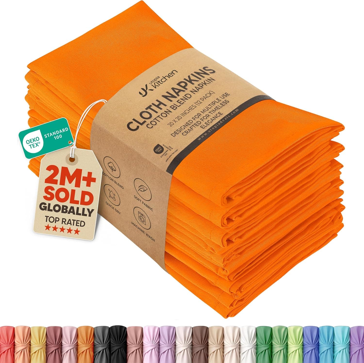 Utopia Kitchen Servilletas de Tela [12 Paquetes, Naranja] 46x46 cm Mezcla de Algodón Lavable y Reutilizable Servilletas de Mesa para Hotel, Comida, Restaurante, Bodas, Eventos y Fiestas