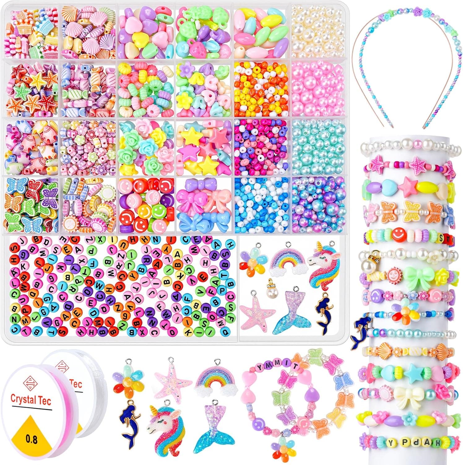 snookids Perlas para Pulseras, Pulseras para Hacer por los Niños, Juego de Manualidades para Niños a Partir de 6 Años, Regalos para Niñas de 5 6 7 8 9 10 Años, Regalos de Navidad