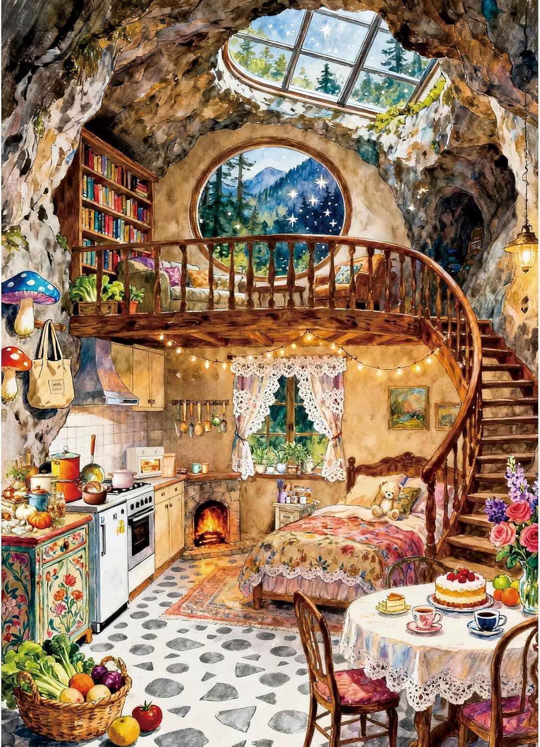 HUADADA Puzzle 1000 Piezas para Adultos - Cálido Refugio de Roca