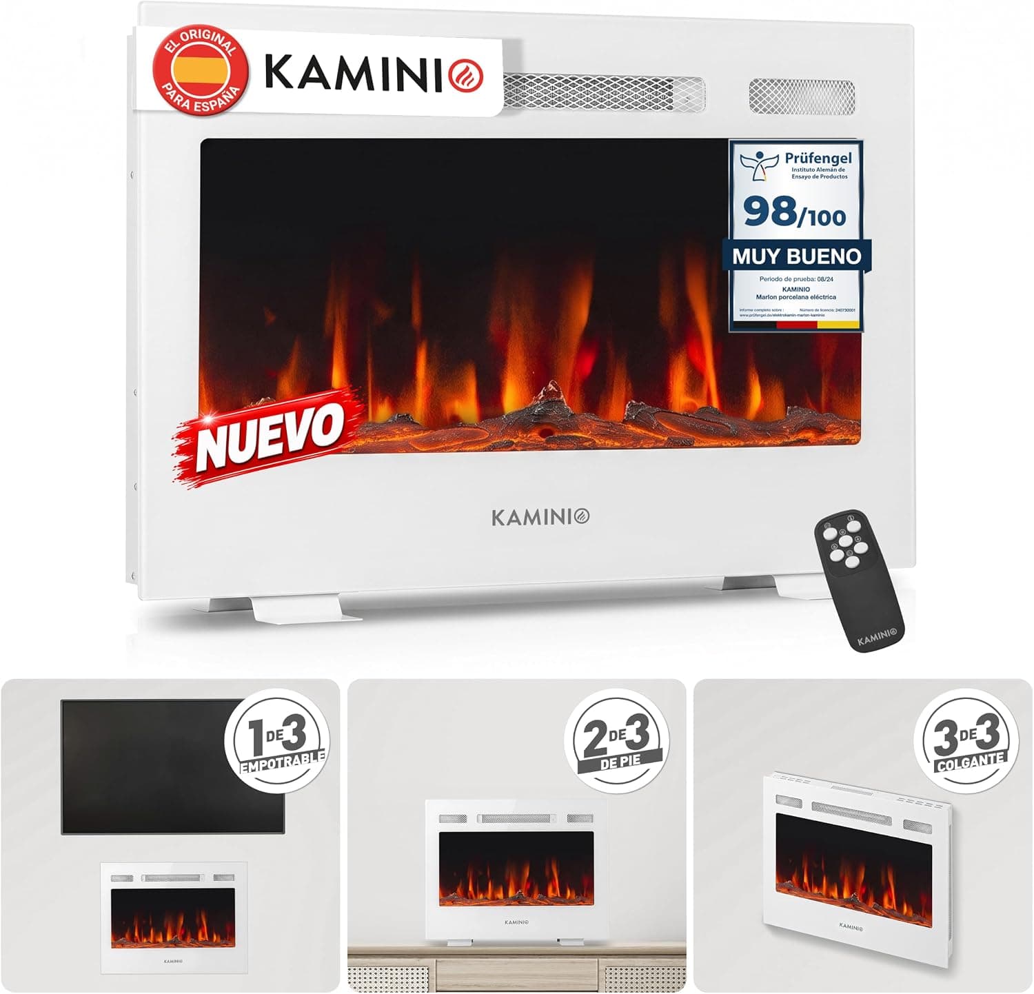 KAMINIO® Marlon Pro 30 Chimenea eléctrica Decorativa con Calefactor