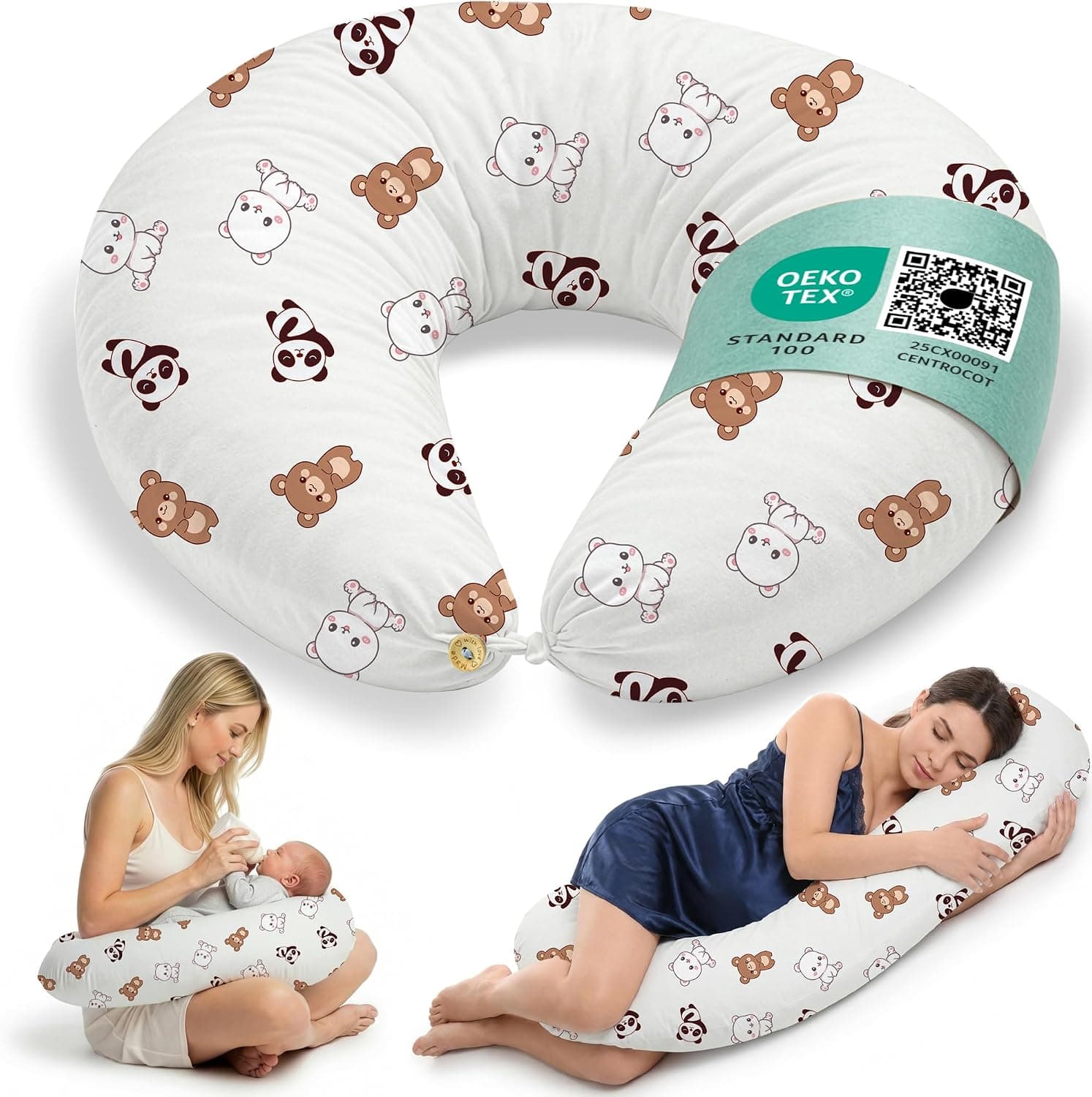 Almohada Embarazada y Cojin Lactancia Bebe para Dormir XXL Idea Regalo para Nuevas Mamás con Funda de 100% Algodón Almohada Multifuncional para Apoyo Espalda y Relleno Suave Accesorio de Maternidad
