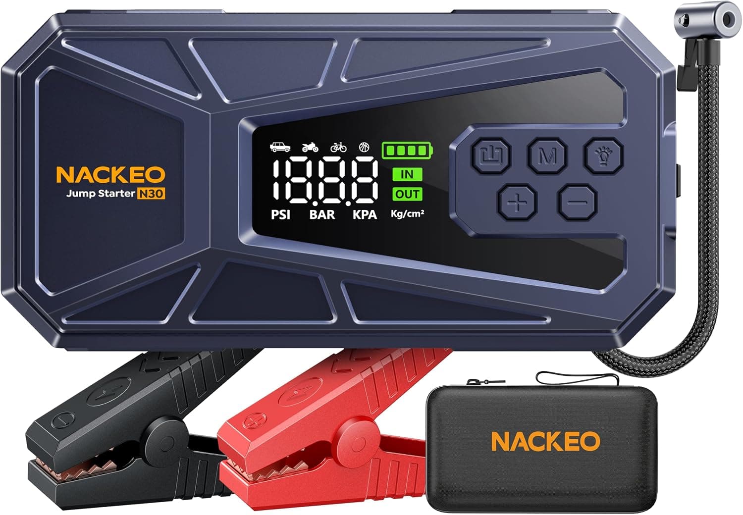 Arrancador de Baterías de Coche 8000A con Compresor 160 PSI, 12V Arrancador de Coches Portátil (Todo Gasolina o 12L Diésel), Arrancador de Coche con Linterna LED, Pantalla LCD y Carga Rápida