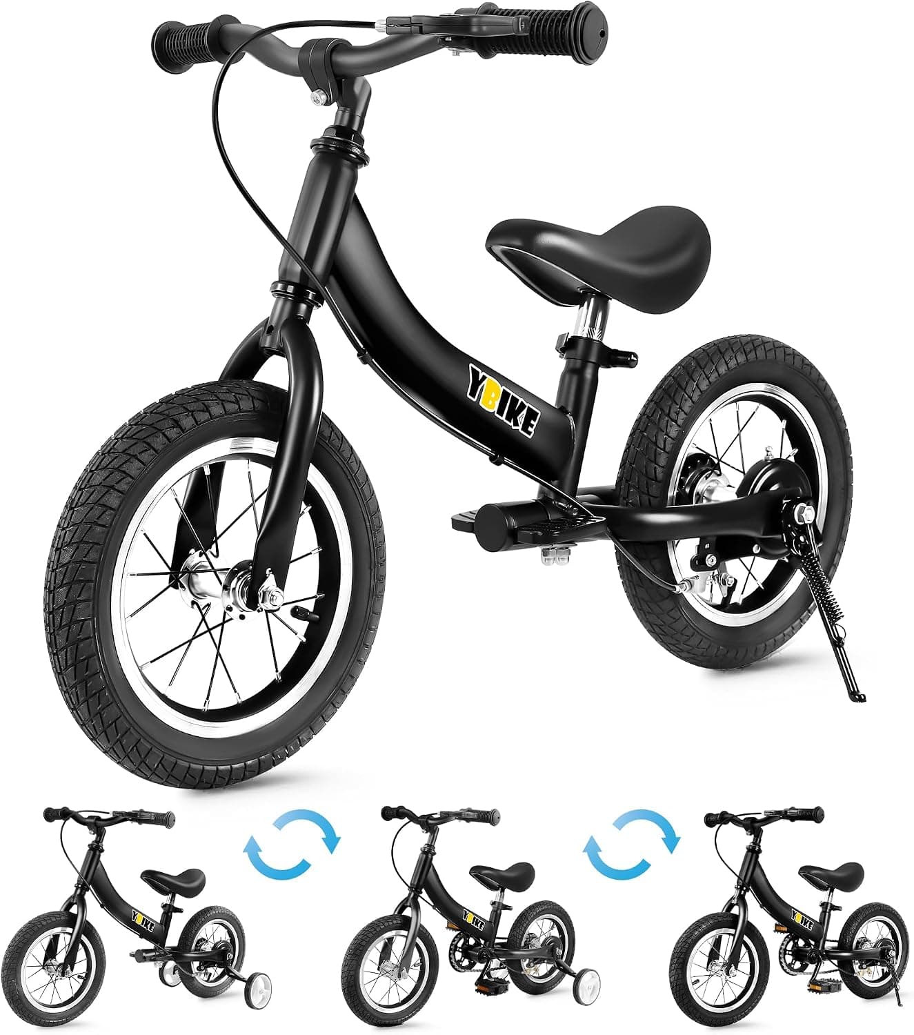 YBIKE Bicicleta De Equilibrio 2 En 1,Bicicletas para Niños Función De Doble Uso,Adecuada para Niños De 1 a 7 Años, 12,14,16 Pulgadas con Freno, Pedal, Teoría De La Formación