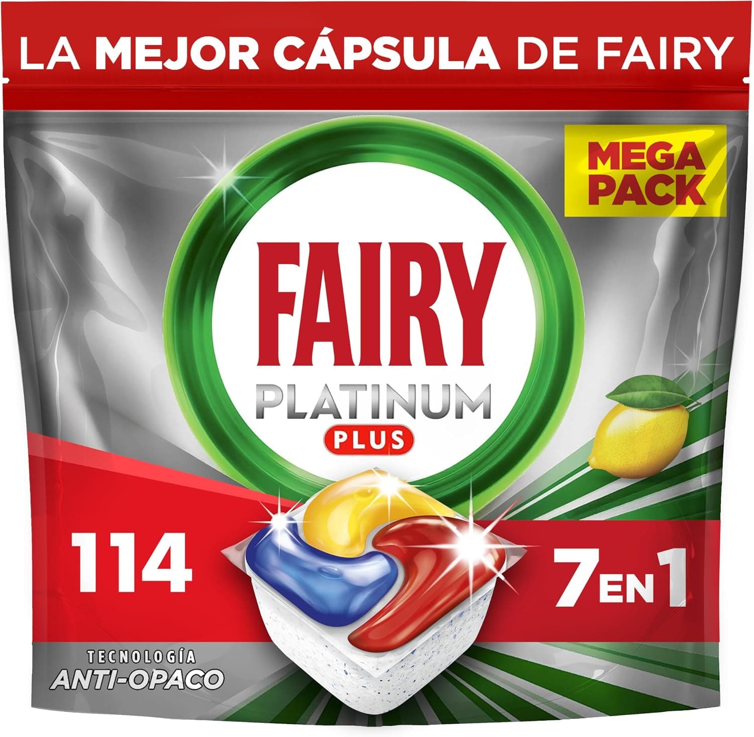 Fairy Platinum Plus Cápsulas Lavavajillas Para Máquina Limón, 6x19 Cápsulas